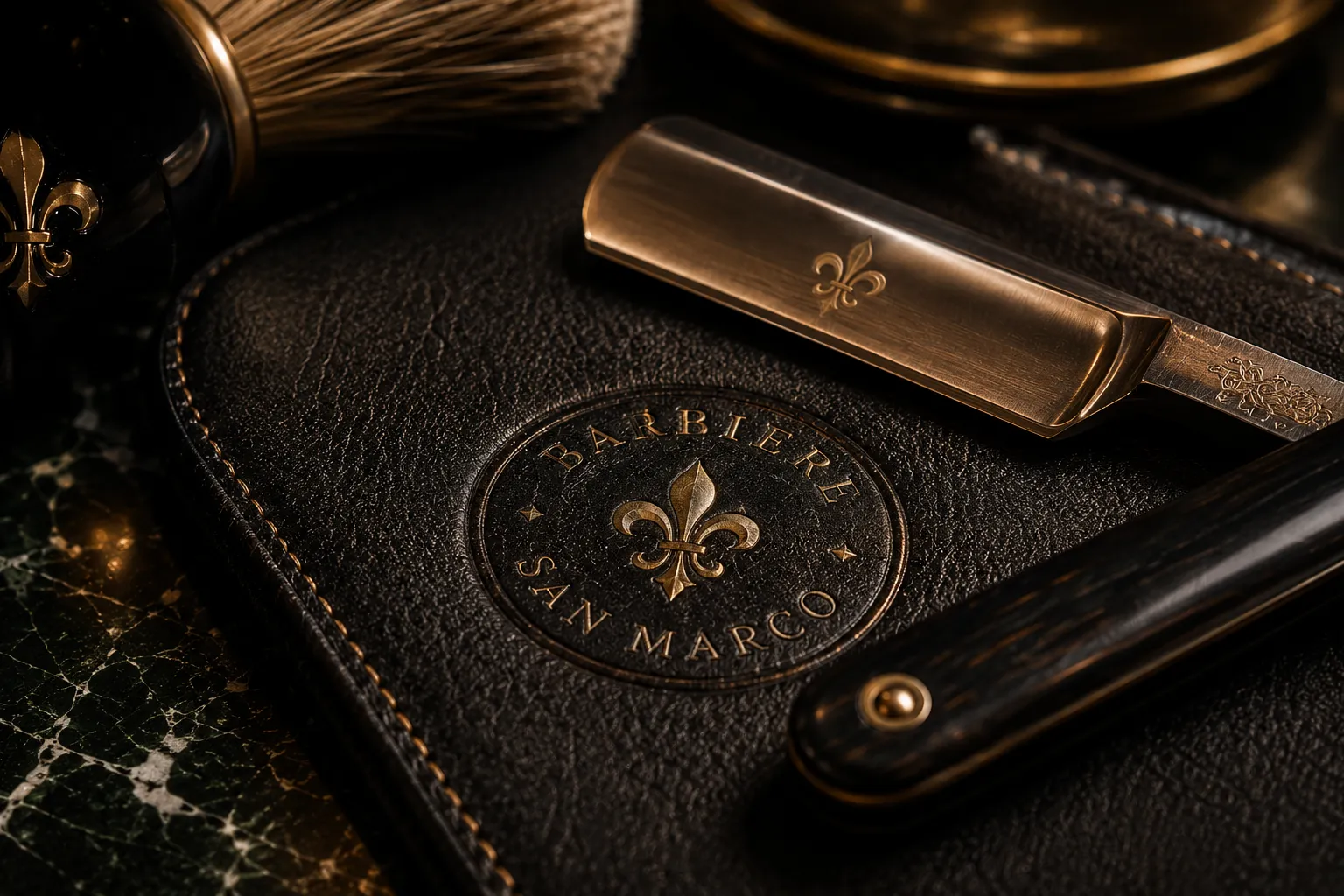 Barbearia San Marco — close-up de acabamento visual