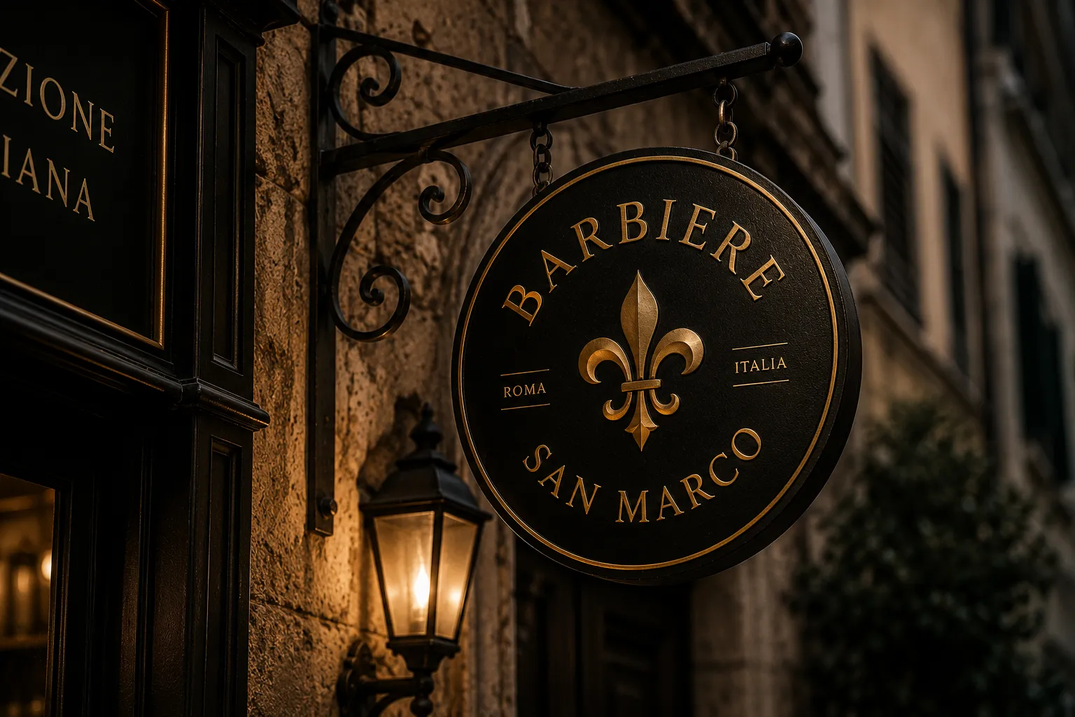 Barbearia San Marco — detalhe de aplicação visual