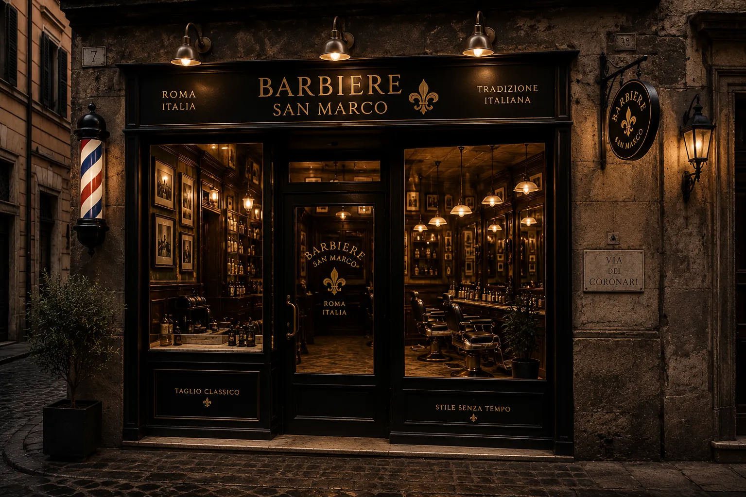 Barbearia San Marco — aplicação visual em contexto alargado