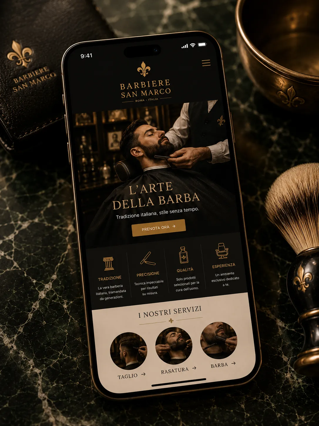 Barbearia San Marco — mockup digital mobile