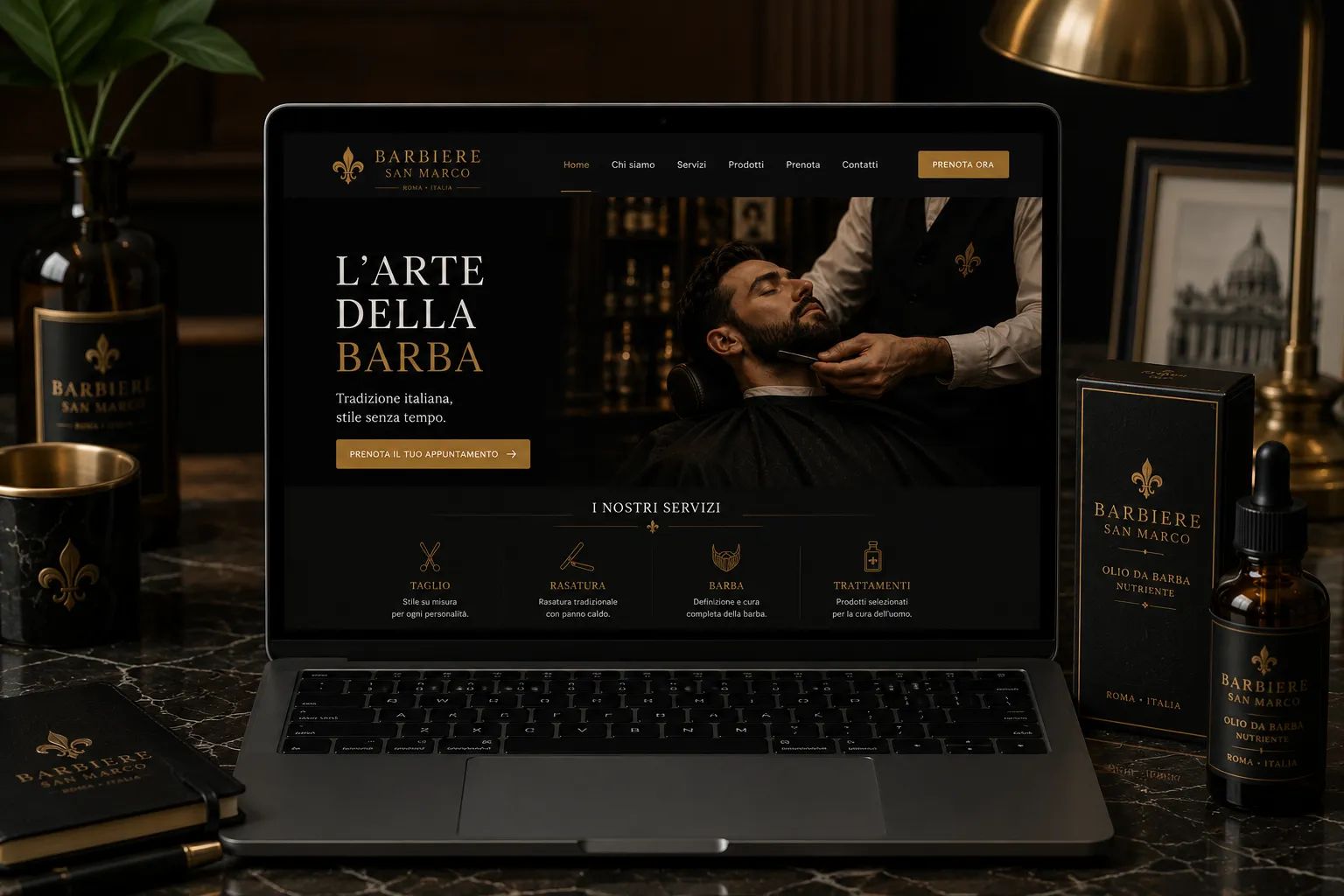 Barbearia San Marco — mockup digital desktop