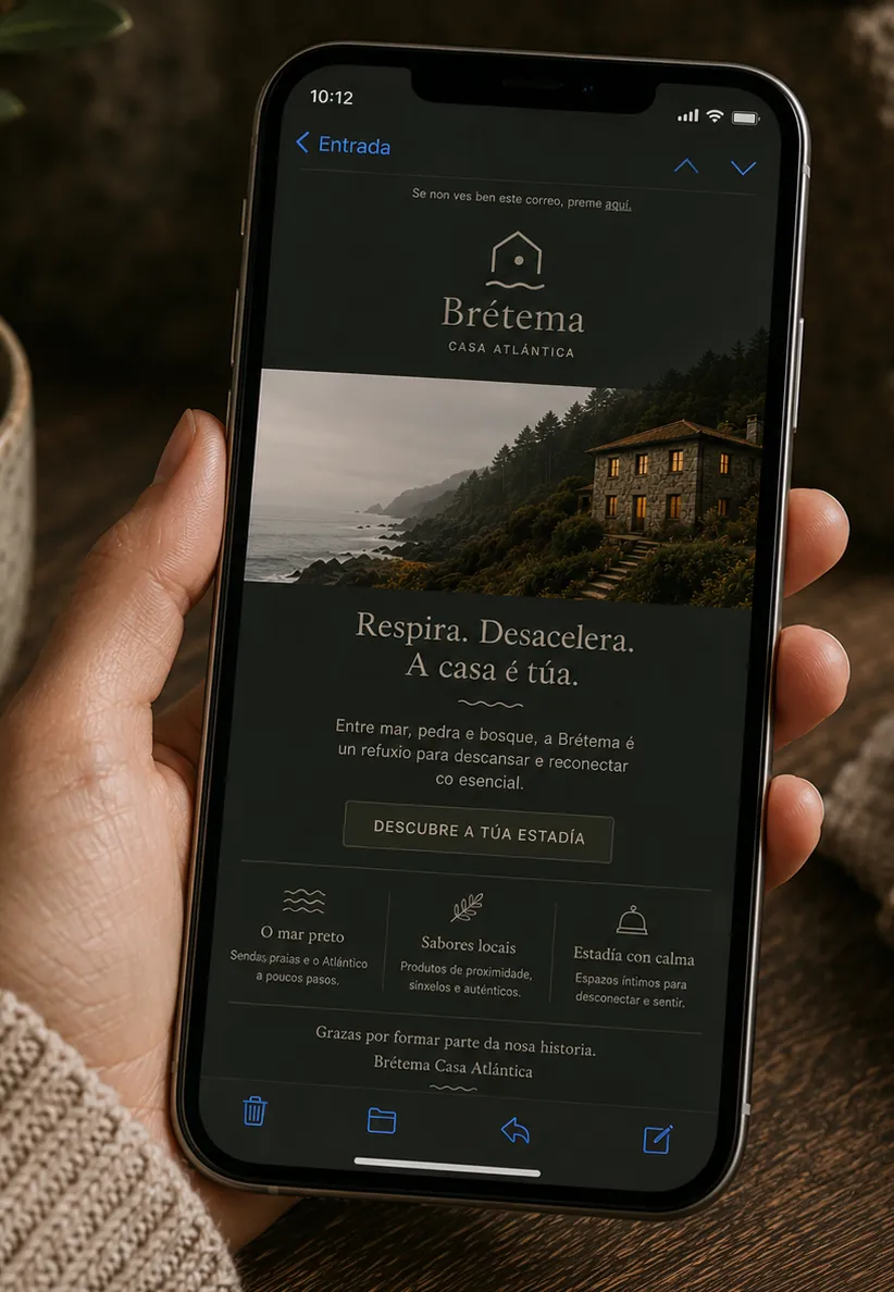 Brétema Casa Atlántica — mockup digital mobile