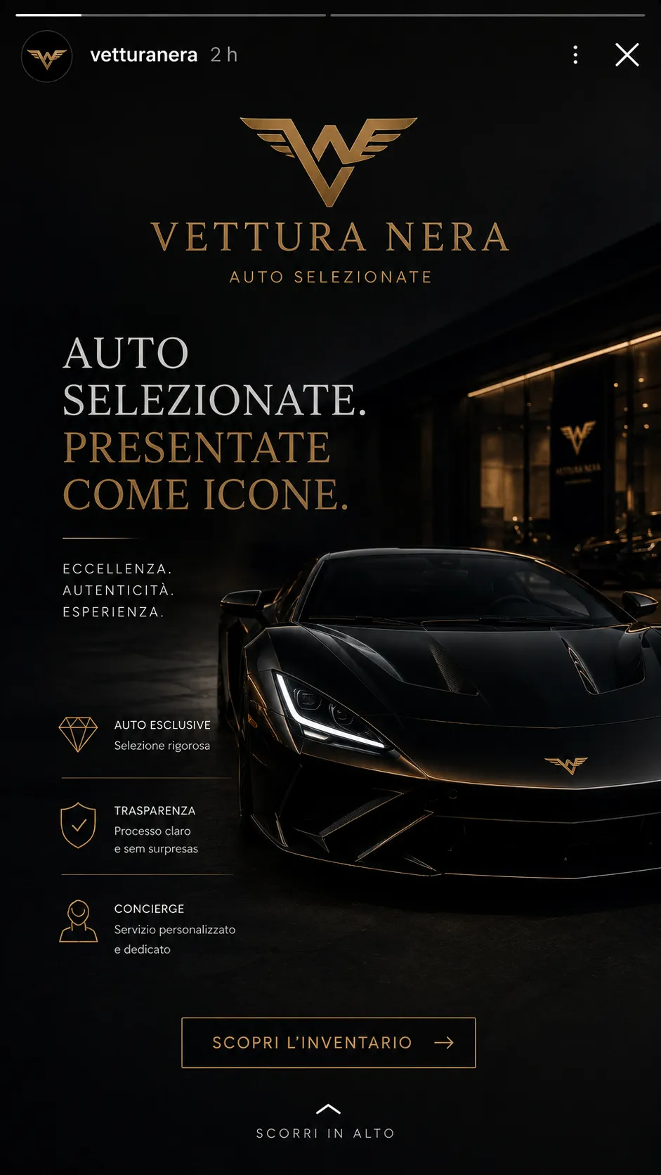 Vettura Nera — mobile digital mockup