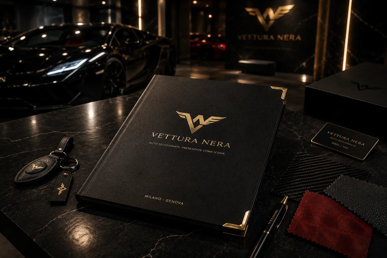Vettura Nera — main visual identity mockup